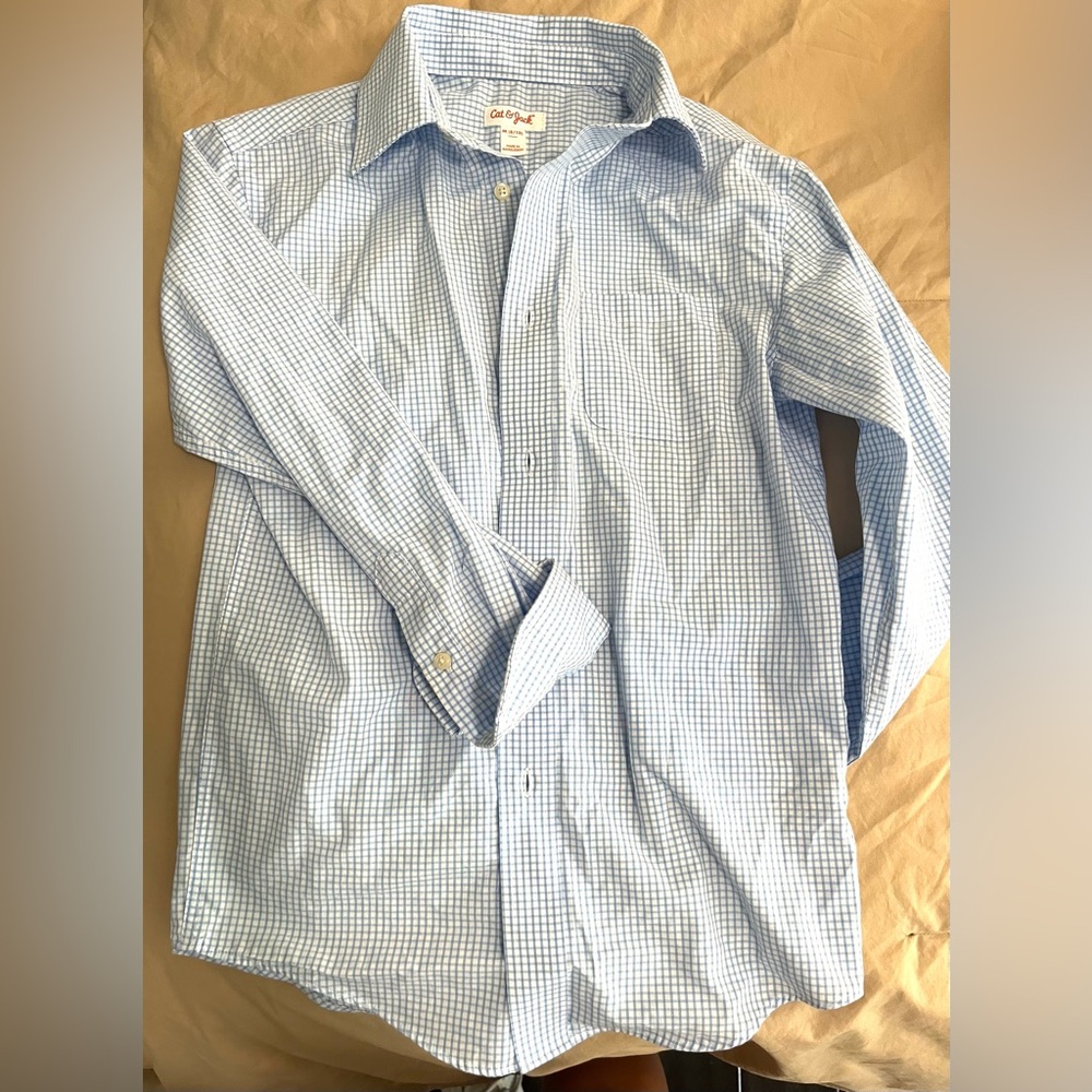 Cat & Jack Boys (8-10) Blue Dress Shirt with Checkered Pattern